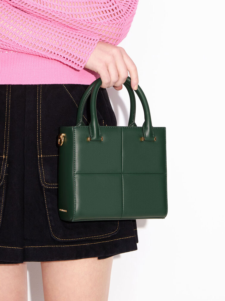Georgette Square Tote Bag, Dark Green, hi-res