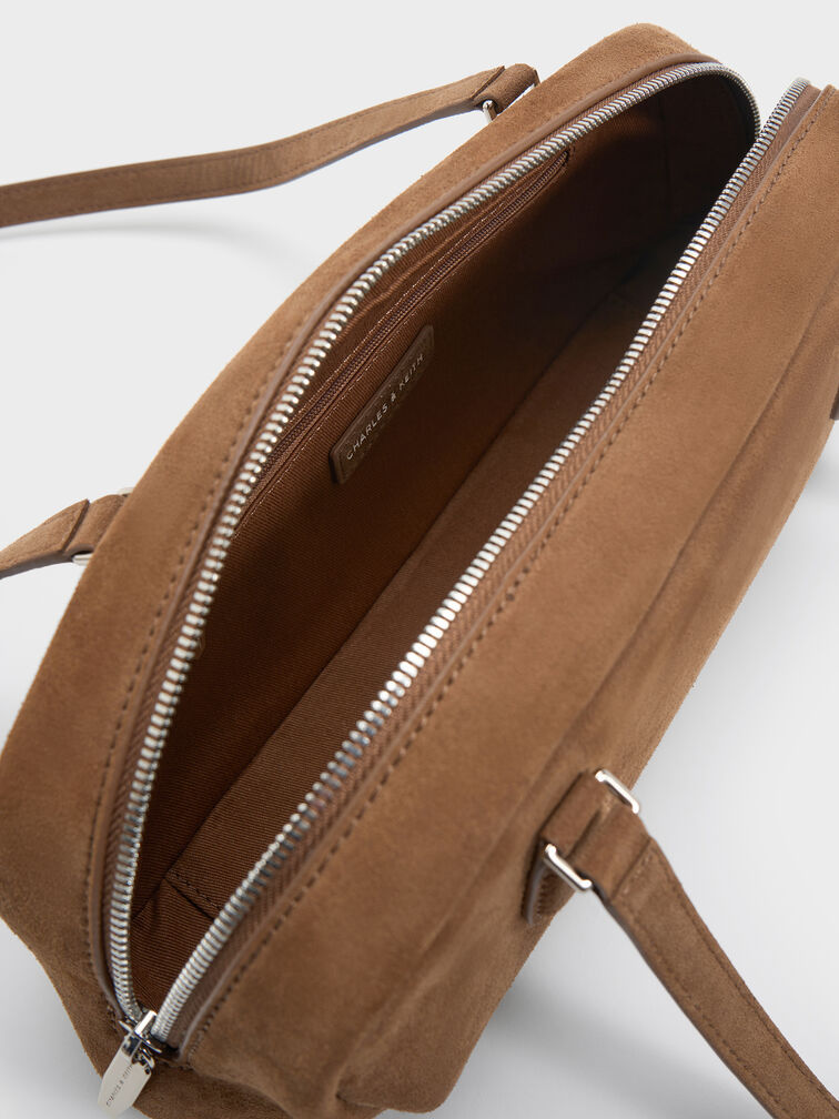 Nelly Recycled Suede Elongated Shoulder Bag, Mocha Brown, hi-res