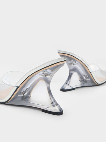 Metallic Sculptural Heel Wedges, Silver, hi-res