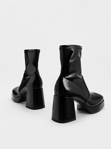 Patent Crinkle-Effect Block-Heel Boots, Black Patent, hi-res