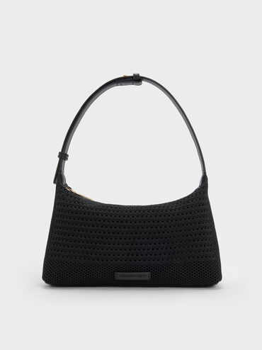Ida Knitted Shoulder Bag, Black, hi-res
