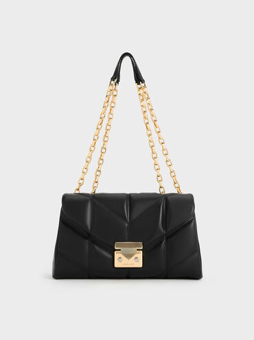 Eudora Chevron Trapeze Bag, Black, hi-res
