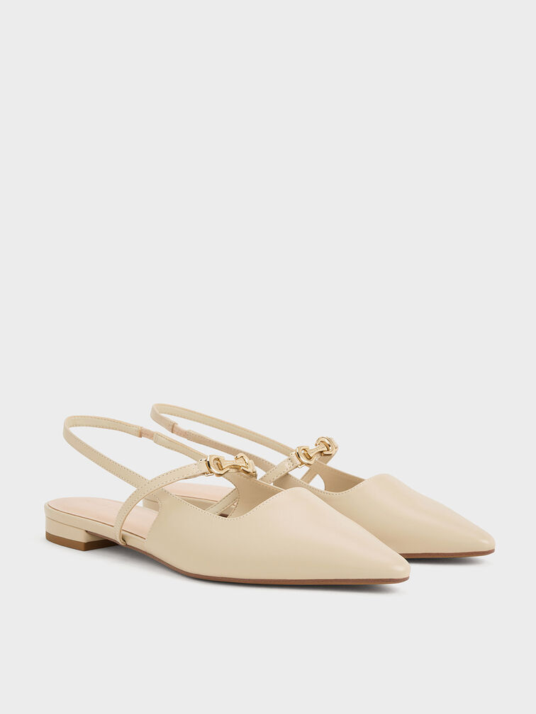 Trifina Metallic-Accent Pointed-Toe Slingback Flats, Taupe, hi-res