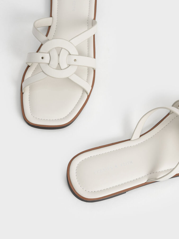Ring Detail Strappy Flats, Chalk, hi-res