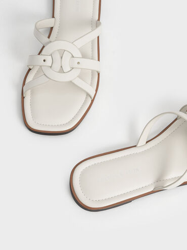 Ring Detail Strappy Flats, Chalk, hi-res