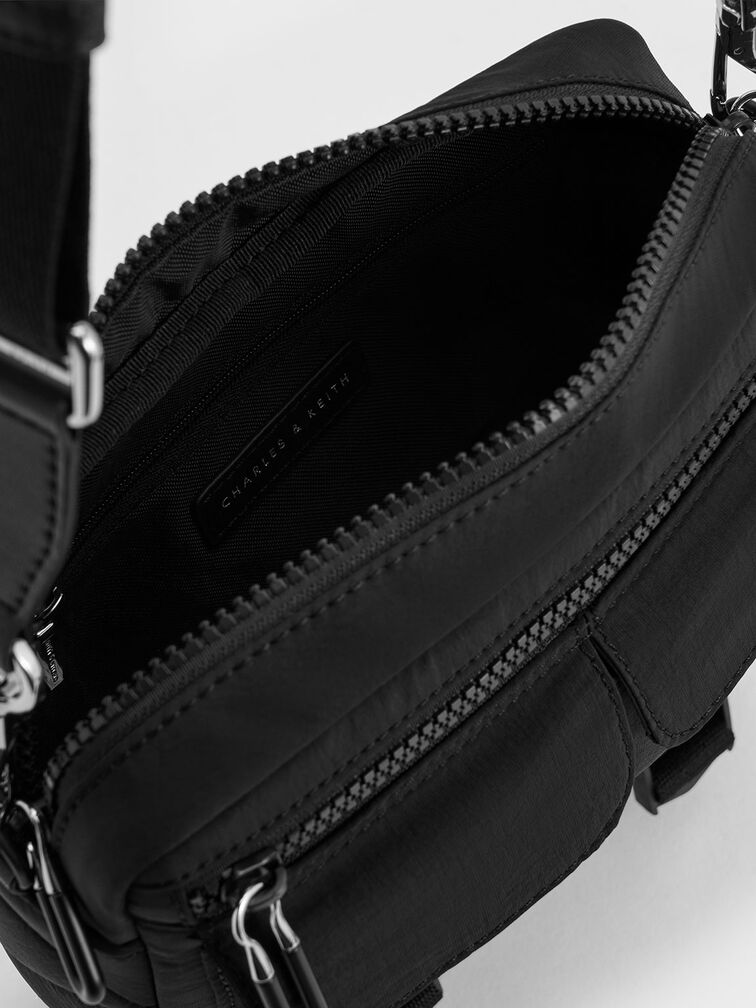 Soleil Nylon Multi-Pocket Crossbody Bag, Noir, hi-res