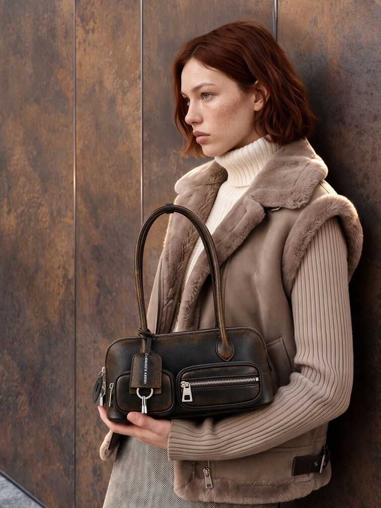 Ginevra Front-Pocket Shoulder Bag, Burnished Brown, hi-res