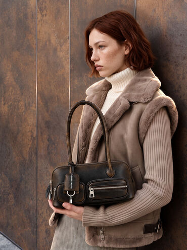 Ginevra Front-Pocket Shoulder Bag, Burnished Brown, hi-res