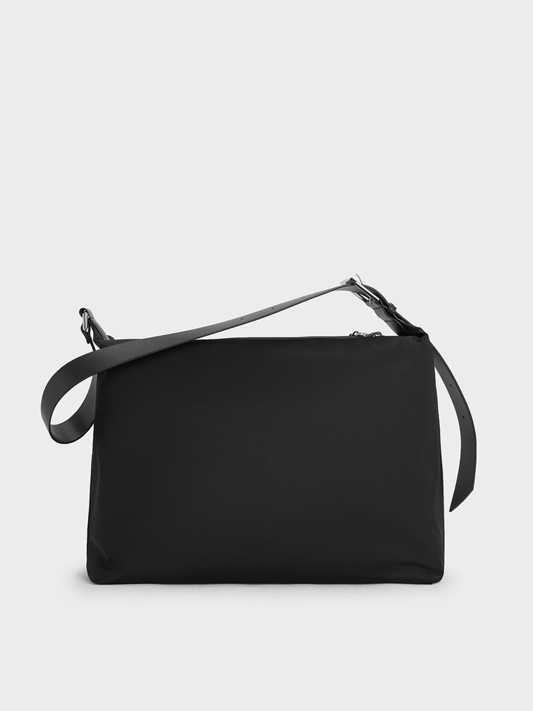 Nylon Chain-Link Slouchy Shoulder Bag, Noir, hi-res