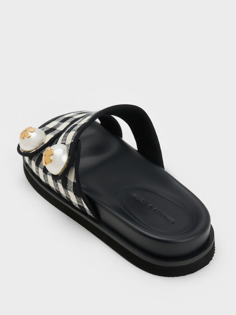 Aeryn Pearl Embellished Gingham Slides, Multi, hi-res