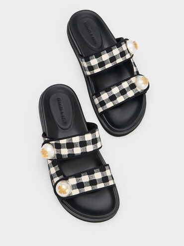Aeryn Pearl Embellished Gingham Slides, Multi, hi-res