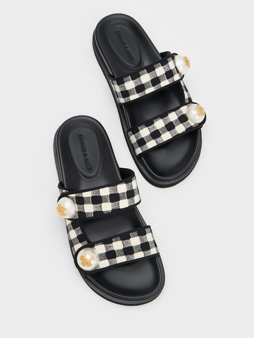 Aeryn Pearl Embellished Gingham Slides, Multi, hi-res