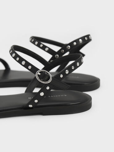 Studded Open-Toe Sandals, Black, hi-res