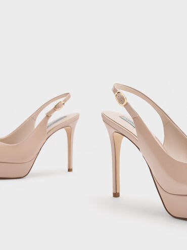 Patent Platform Slingback Sandals, Nude, hi-res