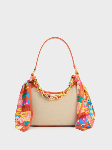 Alcott Scarf Handle Canvas Bag, Orange, hi-res