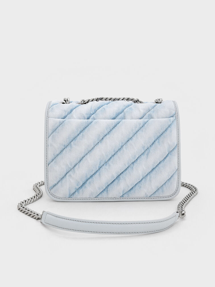 Neva Denim Panelled Chain-Strap Crossbody Bag, Light Washed Denim, hi-res