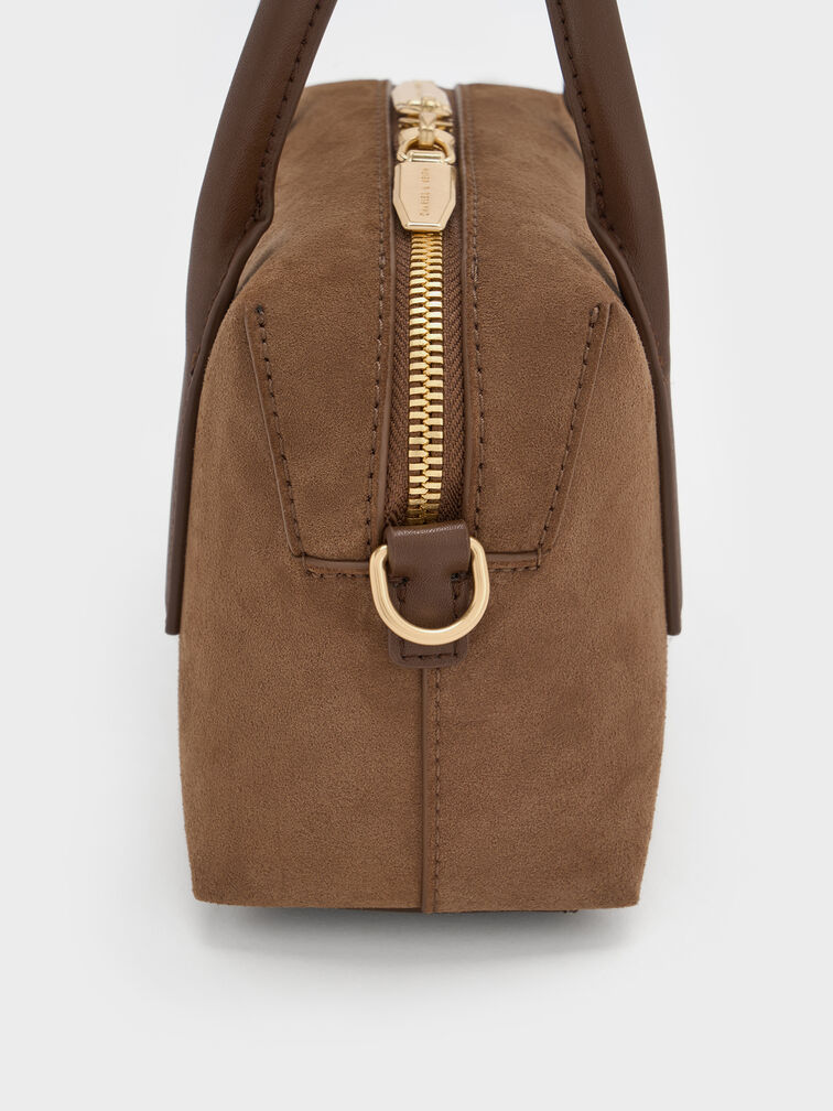 Deyna Recycled Suede Bowling Bag, Mocha Brown, hi-res