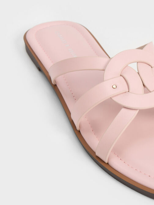 Ring Detail Strappy Flats, Light Pink, hi-res