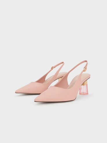 Oleana See-Through Trapeze Heel Slingback Pumps, Blush, hi-res