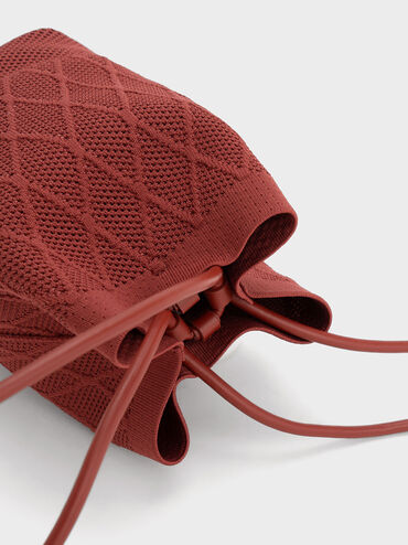 Genoa Knitted Drawstring Bag, Brick, hi-res