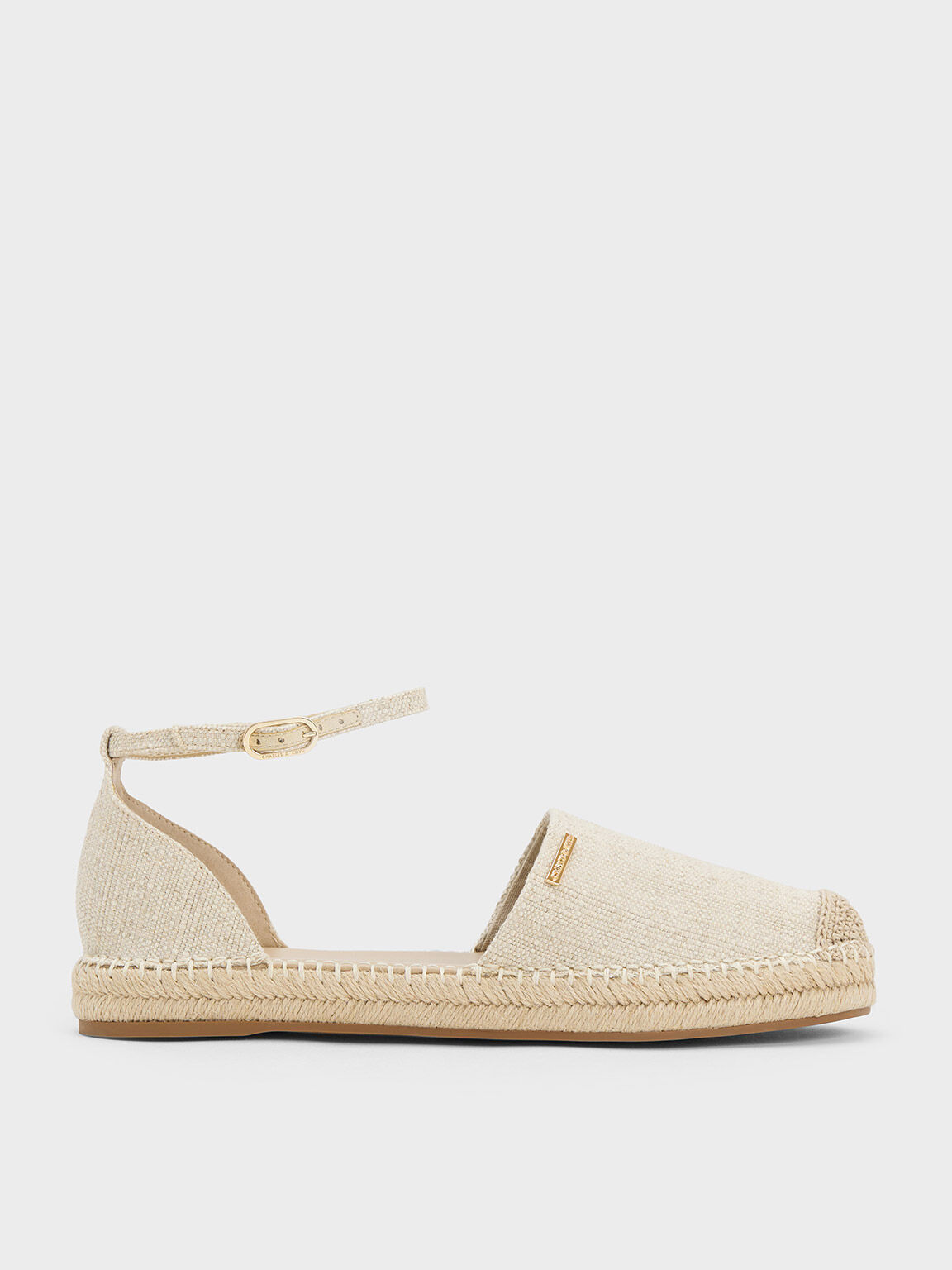 Linen Ankle-Strap Espadrille Flats, Beige, hi-res