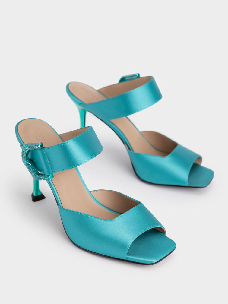 Gabine Recycled Polyester Mules, Turquoise, hi-res
