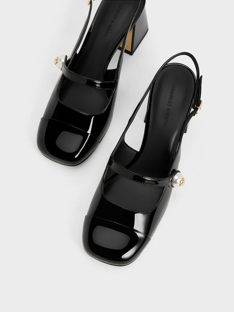 Aeryn Patent Pearl-Embellished Slingback Pumps, Black Patent, hi-res