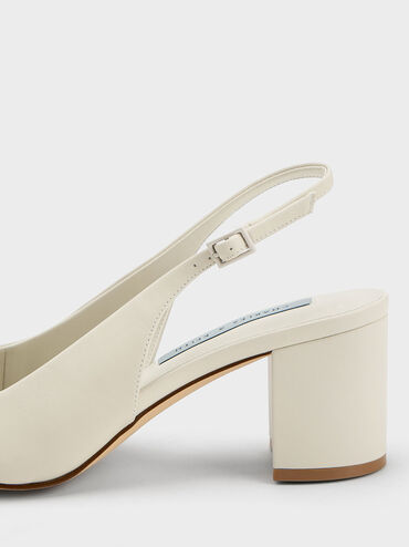 Chunky Chain-Link Slingback Pumps, Chalk, hi-res