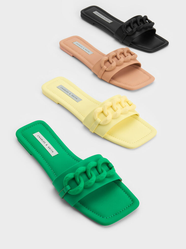 Chunky Chain-Link Slide Sandals, Yellow, hi-res