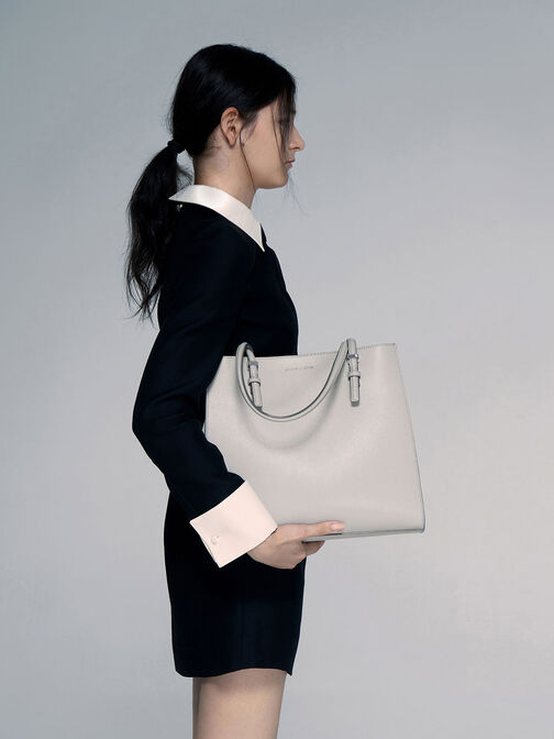 Double Handle Tote Bag, Grey, hi-res