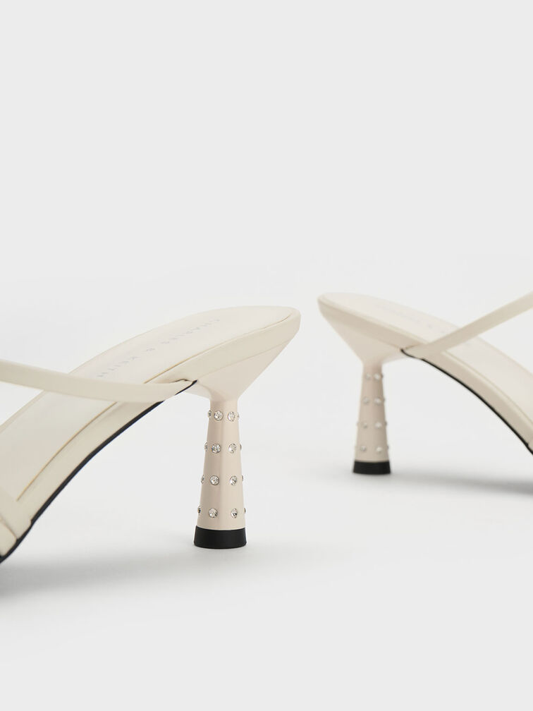 Embellished Cone Heel Sandals, Cream, hi-res