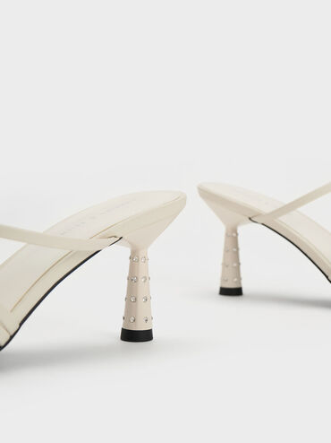 Embellished Cone Heel Sandals, Cream, hi-res