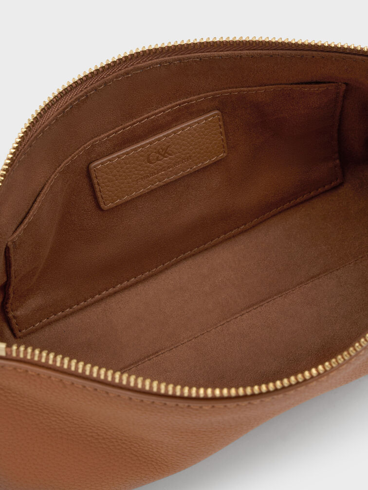 Leather Elongated Shoulder Bag, Cinnamon Tan, hi-res