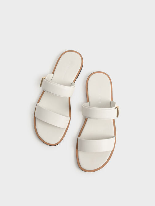 Dove Metallic Buckle Slide Sandals, Chalk, hi-res