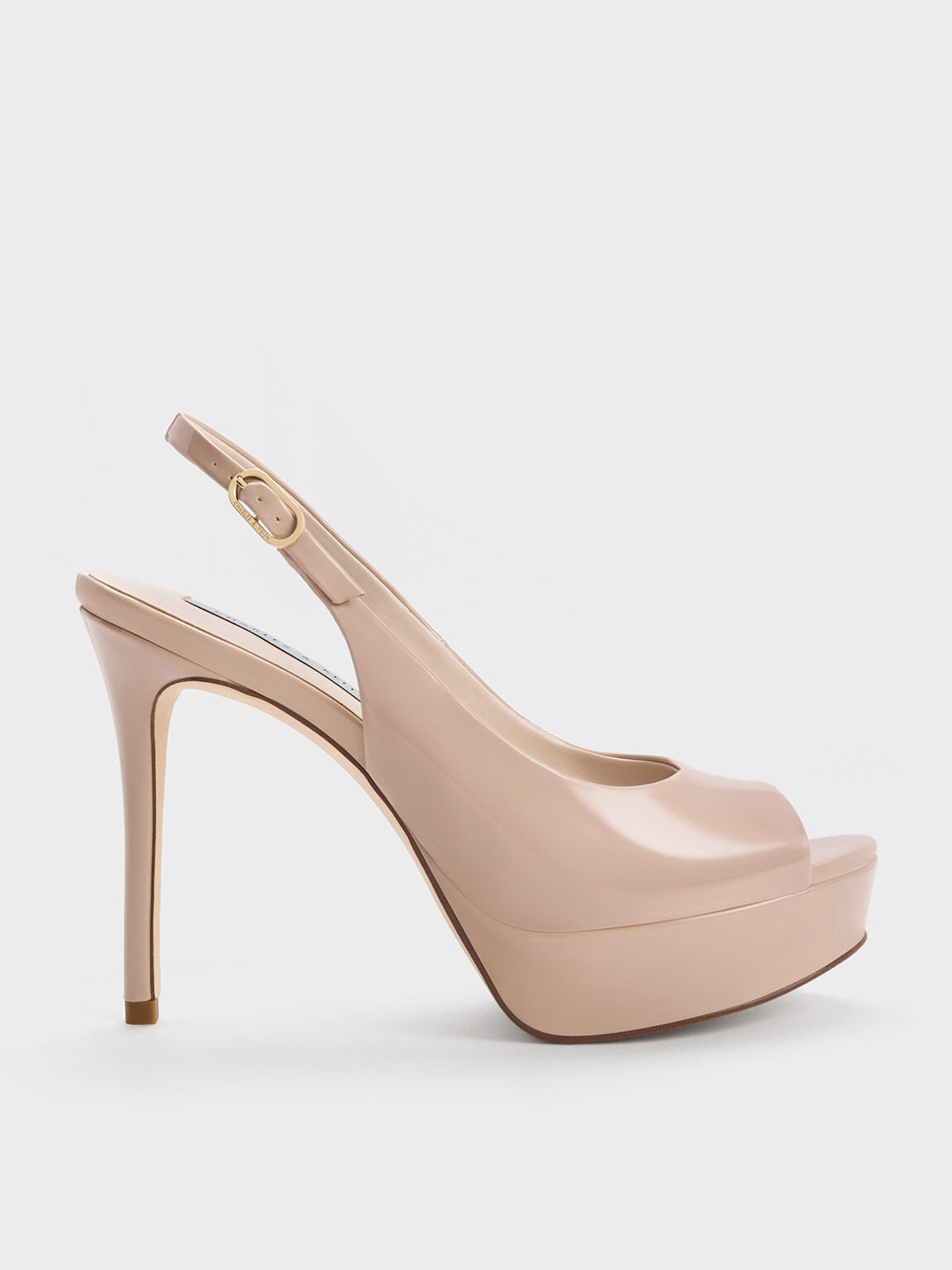 Patent Platform Slingback Sandals Nude