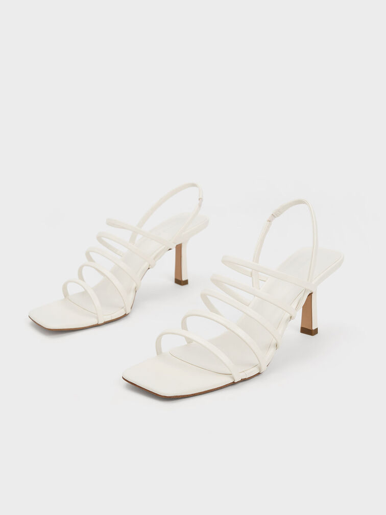 Strappy Blade Heel Sandals, White, hi-res