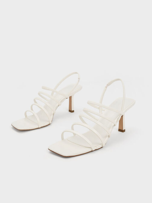 Strappy Blade Heel Sandals, White, hi-res