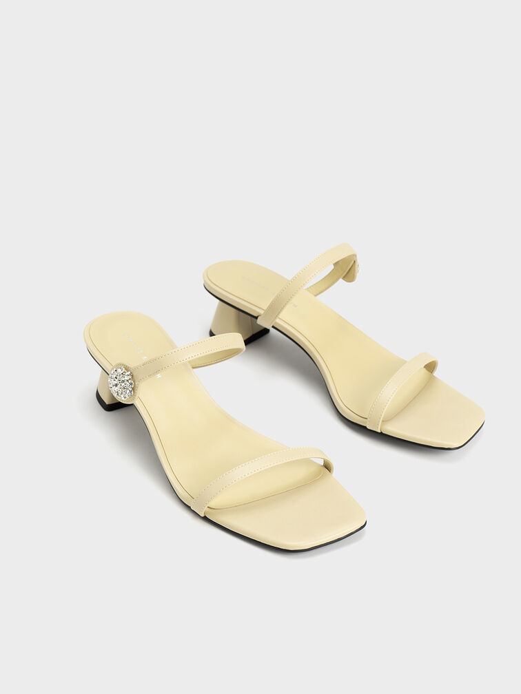 Gem Embellished Trapeze Heel Mules, Yellow, hi-res