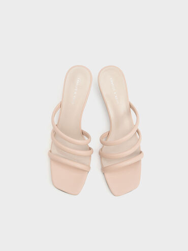Sculptural Heel Tubular Mules, Nude, hi-res