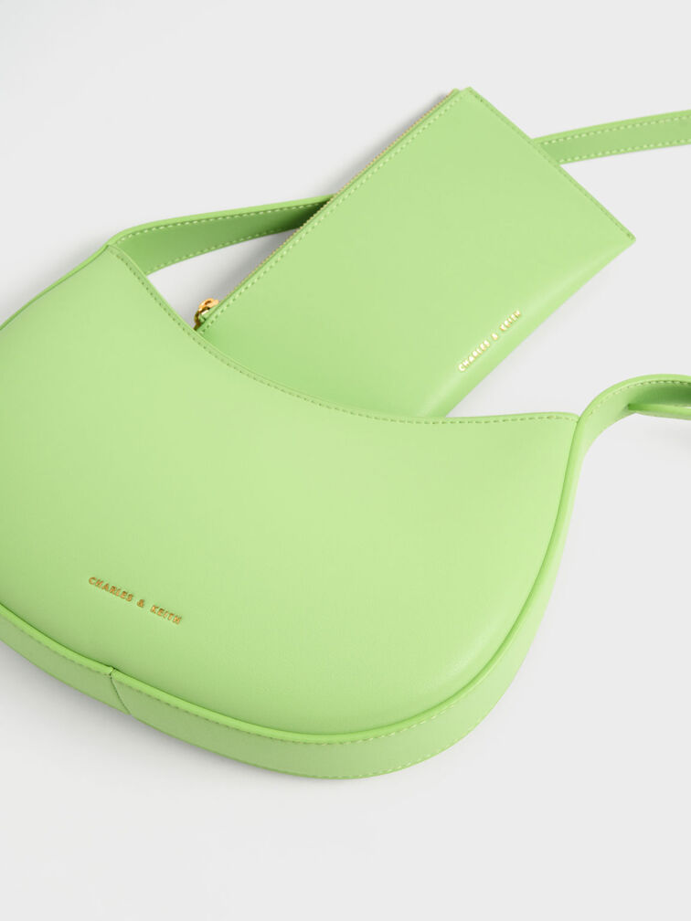 Curved Shoulder Bag, Green, hi-res