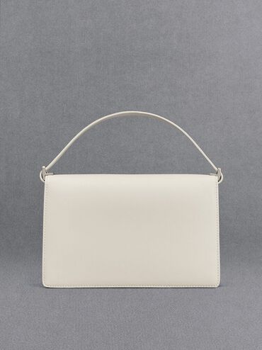 Leather Shoulder Bag, White, hi-res