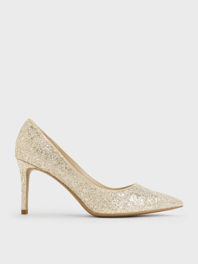 Emmy Glittered Pointed-Toe Pumps, Gold, hi-res