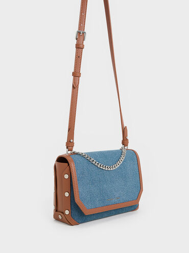 Clea Denim Chain-Handle Bag, Denim Blue, hi-res