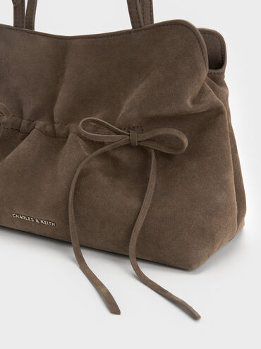Reese Ruched Bow Shoulder Bag, Stone Grey, hi-res