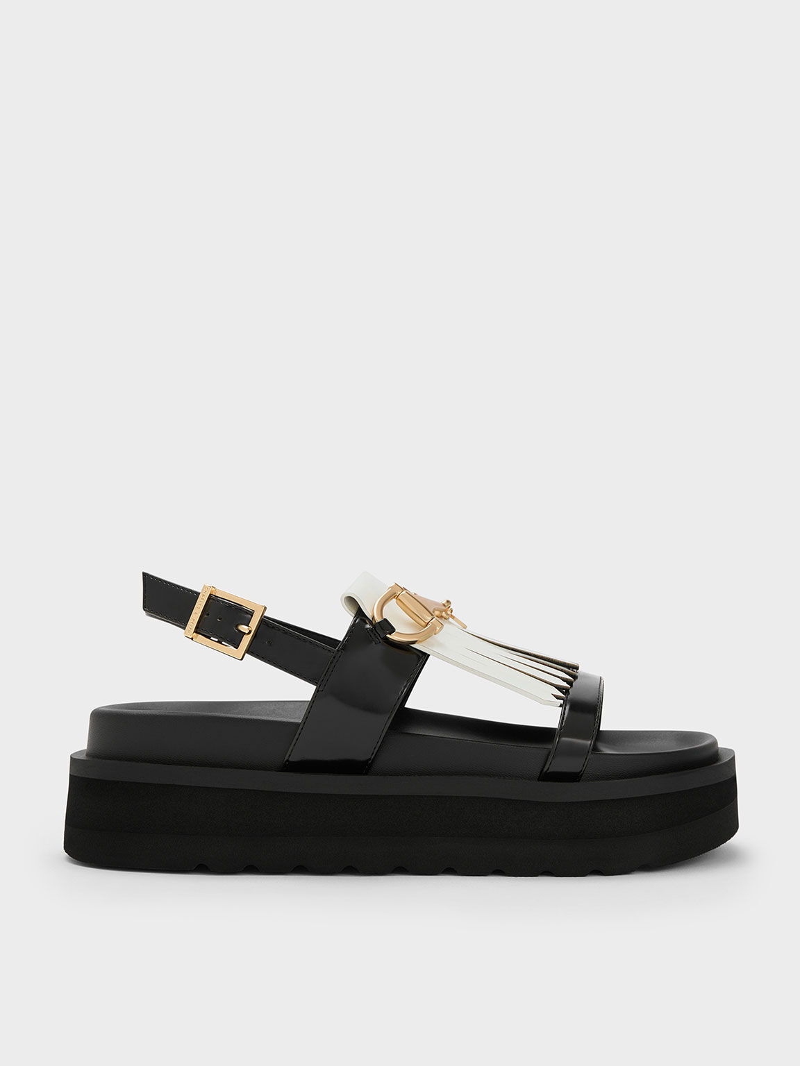 White Horsebit Fringe Platform Sandals CHARLES KEITH IN