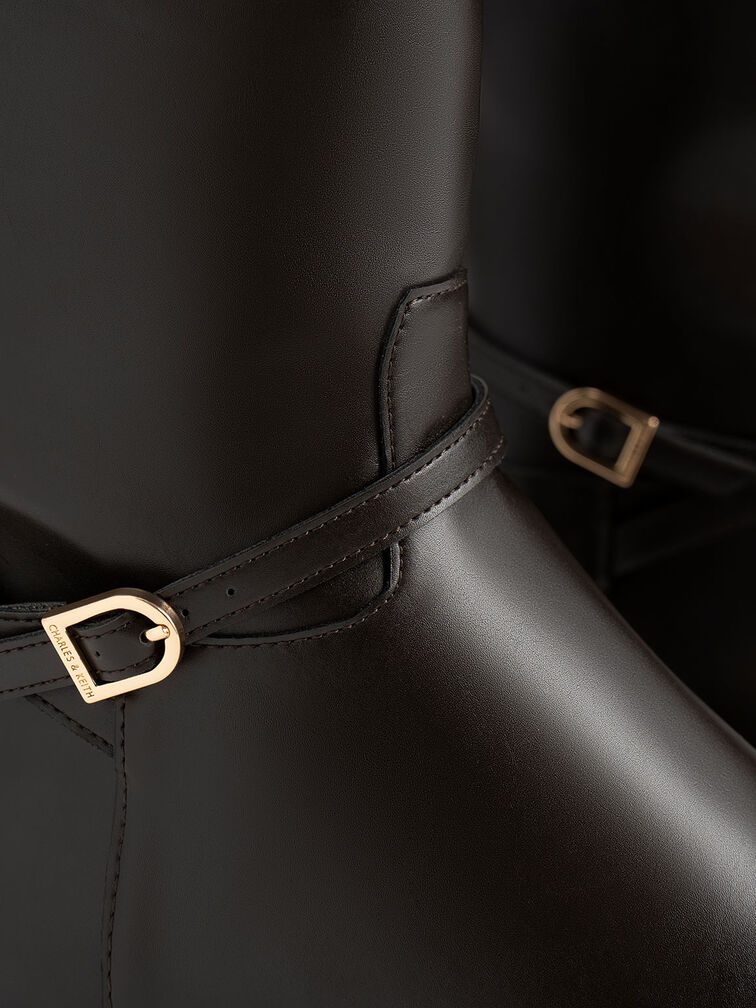 Belted Knee-High Boots, Dark Brown, hi-res