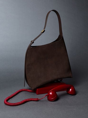 Edna Recycled Suede Tote Bag, Espresso Brown, hi-res