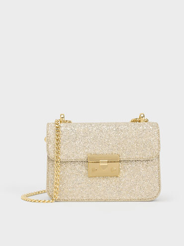 Alva Glittered Chain-Handle Bag, Ivory, hi-res
