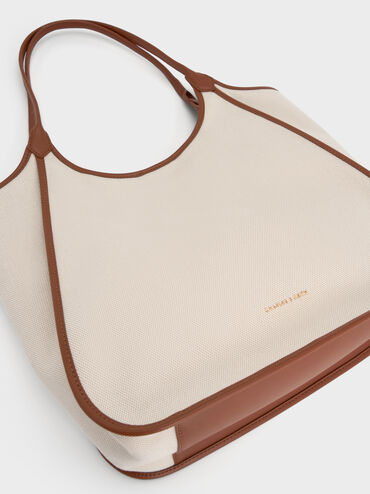 Sianna Canvas Contrast-Trim Tote Bag, Taupe Canvas, hi-res