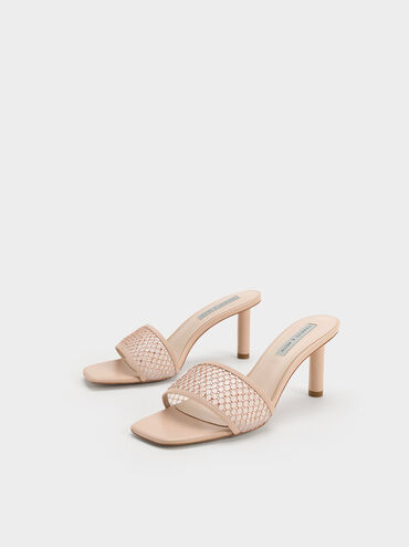 Gem-Encrusted Cylindrical Heel Mesh Sandals, Nude, hi-res